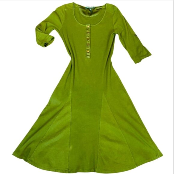 Lauren Ralph Lauren Fit+Flare Button Front 1/2 Sleeve Henley Dress S Green #350F - Picture 8 of 9